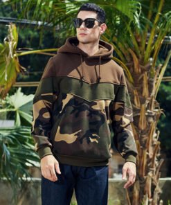 Men’s Loose-Fit Colorblock Camouflage Hoodie — Casual Pullover Style
