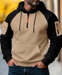 Men’s Brushed Pullover Hoodie with Zipper Accents — Sports & Leisure Style
