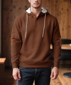 Men’s Loose-Fit Jacquard Hoodie — Solid Color Sports & Leisure Pullover