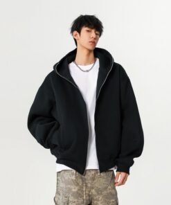 Men’s High-Street Solid-Color Cardigan Hoodie — Versatile Casual Pullover